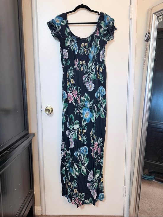 Angela Plus Dresses & Skirts - Floral Navy Maxi Dress with Green & Blue Print